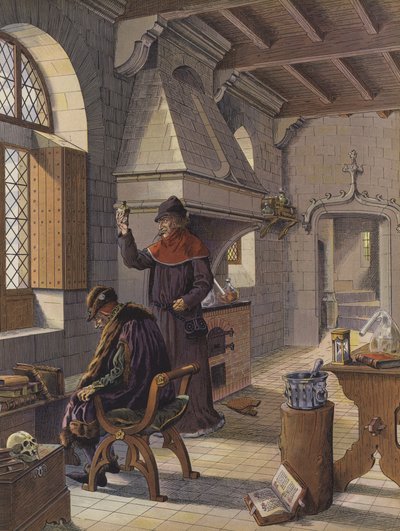 Kuningas Ludvig XI, kärsittyään apopleksiakohtauksesta, pyytää apua lääkäri Jacques Coitierilta pitääkseen hänet hengissä (värilitho) tekijältä pseudonym for Onfray de Breville Jacques Job