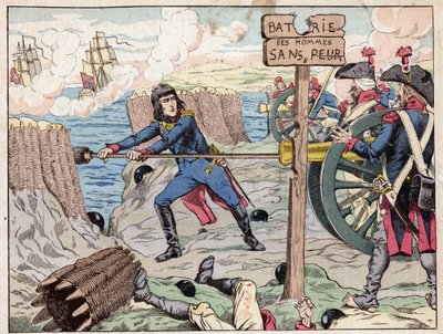 NAPOLEON TOULONISSA - (Toulonin piiritys) 1793 - Jobin (Jacques Onfroy de Breville) litografia teoksesta "" Le Grand Napoleon des Petites Enfants"" 1893 tekijältä pseudonym for Onfray de Breville Jacques Job