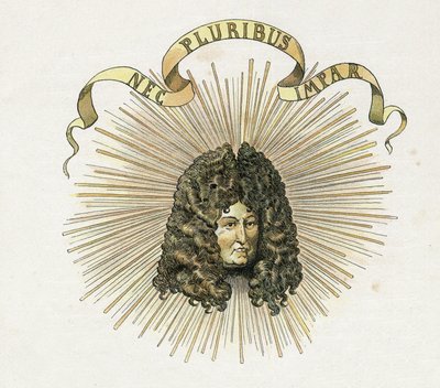 Kuningas Ludvig XIV:n (1638-1715) muotokuva hänen mottonsa latinaksi "Nec pluribus impar" (A ei muuta vastaavaa). "" Ranskassa, hänen tarinansa kertoi G. Montorgueil, kuva Job"" 1896. Yksityinen kokoelma. tekijältä pseudonym for Onfray de Breville Jacques Job