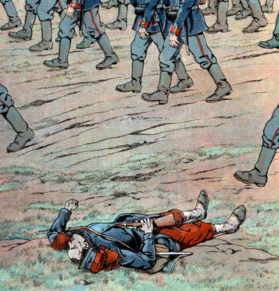 Preussilaiset hyökkäävät Ranskaan: ranskalainen kuollut sotilas tekijältä pseudonym for Onfray de Breville Jacques Job