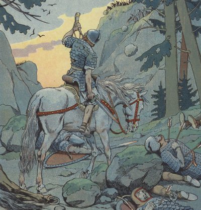 Roland at Ronceveaux (väri litho) tekijältä pseudonym for Onfray de Breville Jacques Job