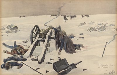 Viimeinen tykin laukaus (värilitho) tekijältä pseudonym for Onfray de Breville Jacques Job
