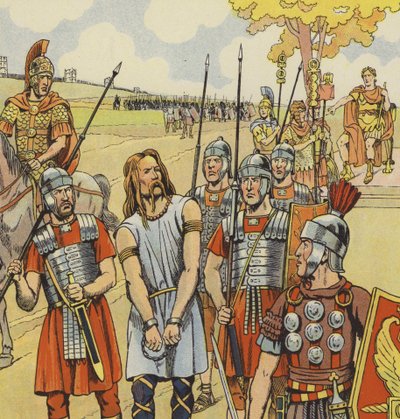 Vercingetorix antautuu Julius Caesarille, 52 eKr. (väri litho) tekijältä pseudonym for Onfray de Breville Jacques Job