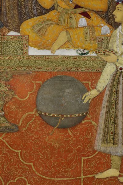 Yksityiskohta Keisari Shah Jahanista riikinkukon valtaistuimella, 1640 (läpinäkymätön wc ja kultaa paperilla) tekijältä son of Aqa Riza Abid