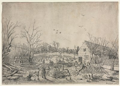 Suuri tulva 10. tammikuuta 1624 tai Vianen, 1624 Lek-joen murtuneen padon korjaaminen. tekijältä van de Velde Esaias
