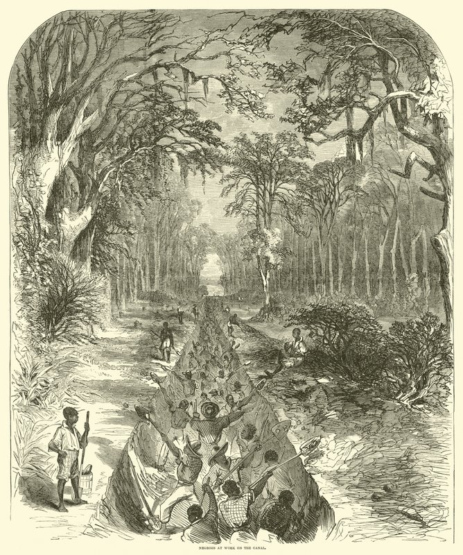 Neekerit töissä kanavalla, maaliskuu 1863 (kaiverrus) tekijältä (after) American School