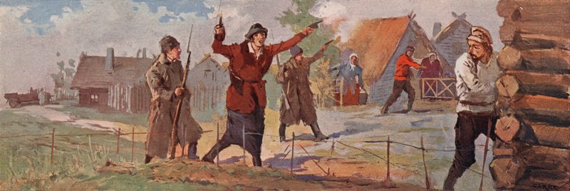 Neuvostoliiton agronomian opettaja ilmoitti saapuvansa kylään ampumalla revolveristaan ilmaan (värilitho) tekijältä (after) Carrey