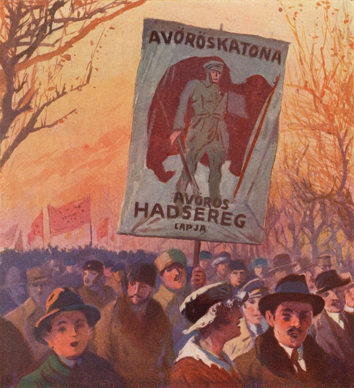 Mielenosoitus tukee rekrytointia Venäjän puna-armeijaan, Budapest, Unkari (väri litho) tekijältä (after) Carrey