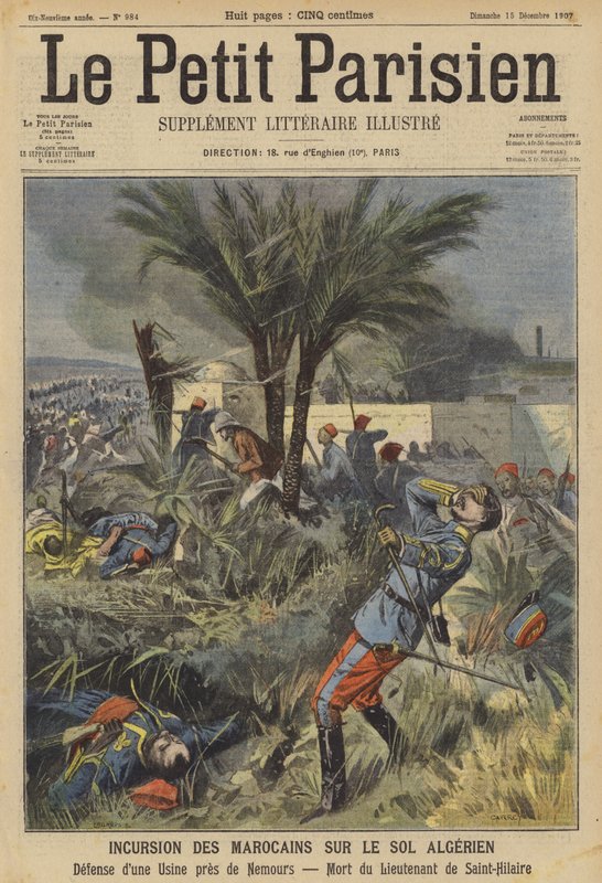Marokkolaisten tunkeutuminen Algeriaan (väri litho) tekijältä (after) Carrey