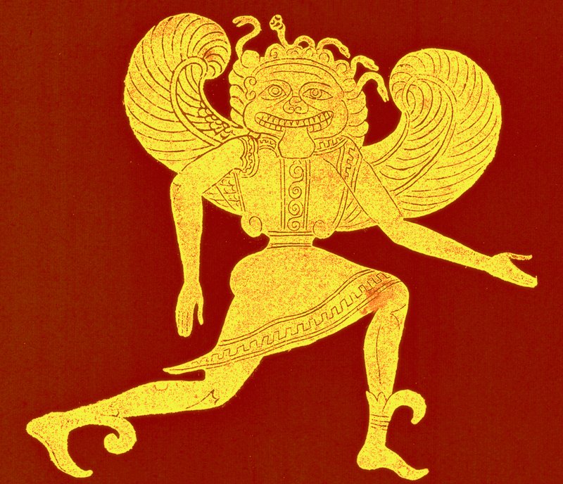 Etruskien gorgon, Campana-museosta, kuvitus Victor Duruyn "History of Rome" -teoksesta, julkaistu 1884 (digitaalisesti paranneltu kuva) tekijältä (after) English School