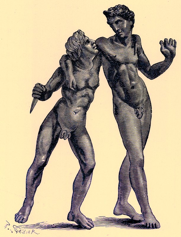 Palestrinasta (Praeneste) löydetty pronssinen ryhmä, kuva Victor Duruyn "History of Rome" -julkaisusta, julkaistu 1884 (digitaalisesti paranneltu kuva) tekijältä (after) English School