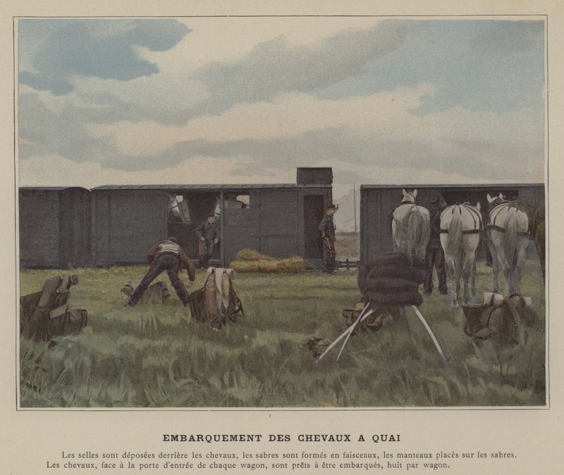Hevosten nousu laiturille (värillinen kuva) tekijältä (after) French Photographer