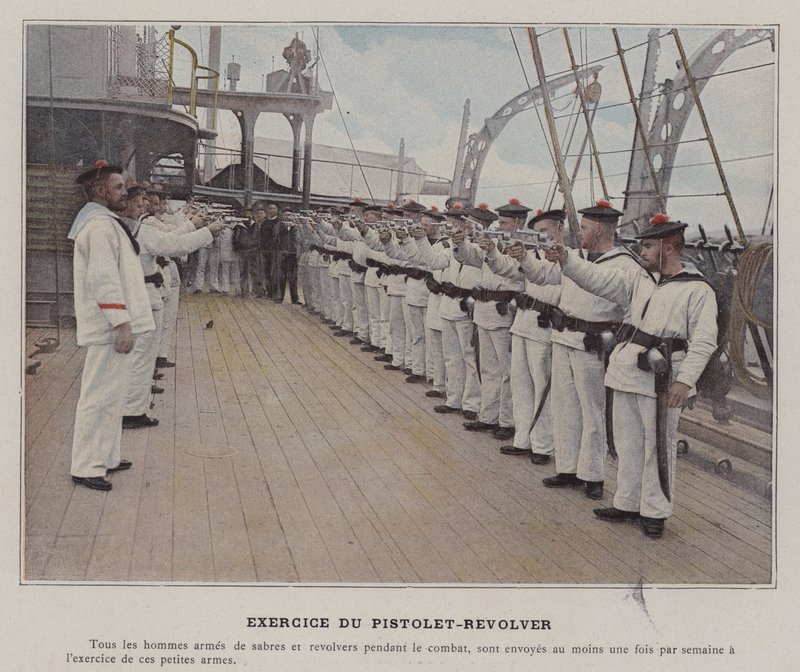 Pistos-revolveriharjoitus (värillinen kuva) tekijältä (after) French Photographer