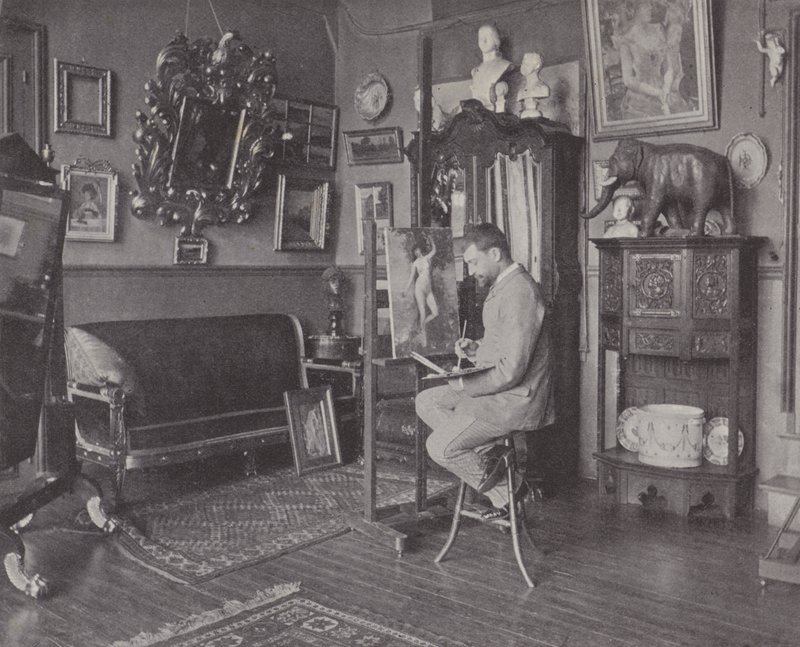 Ranskalainen taidemaalari Henri Gervex studiossaan (m/w kuva) tekijältä (after) French Photographer
