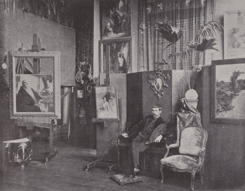Ranskalainen taidemaalari Pascal Dagnan-Bouveret studiossaan (m/w kuva) tekijältä (after) French Photographer