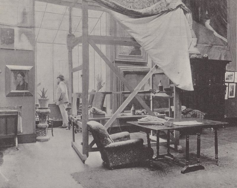 Ranskalainen taidemaalari Paul-Albert Besnard studiossaan (m/w kuva) tekijältä (after) French Photographer