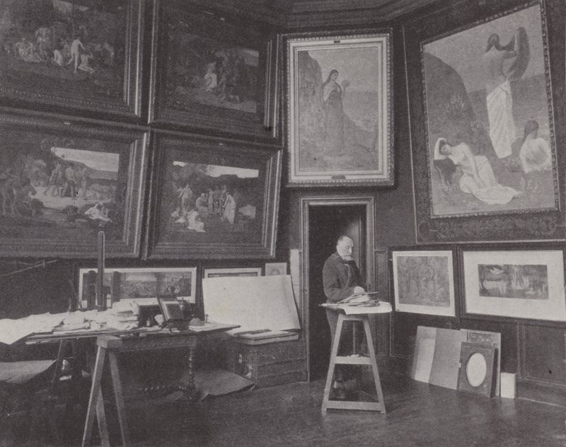 Ranskalainen taidemaalari Pierre Puvis de Chavannes studiossaan (m/w kuva) tekijältä (after) French Photographer