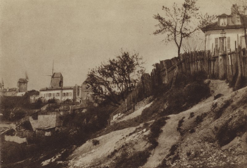 Montmartren puutarhat ja Blute-evätuulimylly noin 1860 (b/w kuva) tekijältä (after) French Photographer