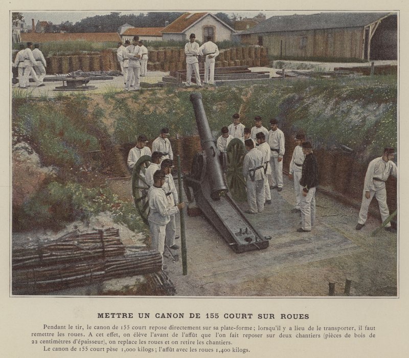 Canon de 155 Courtin asettaminen pyörille (värillinen kuva) tekijältä (after) French Photographer