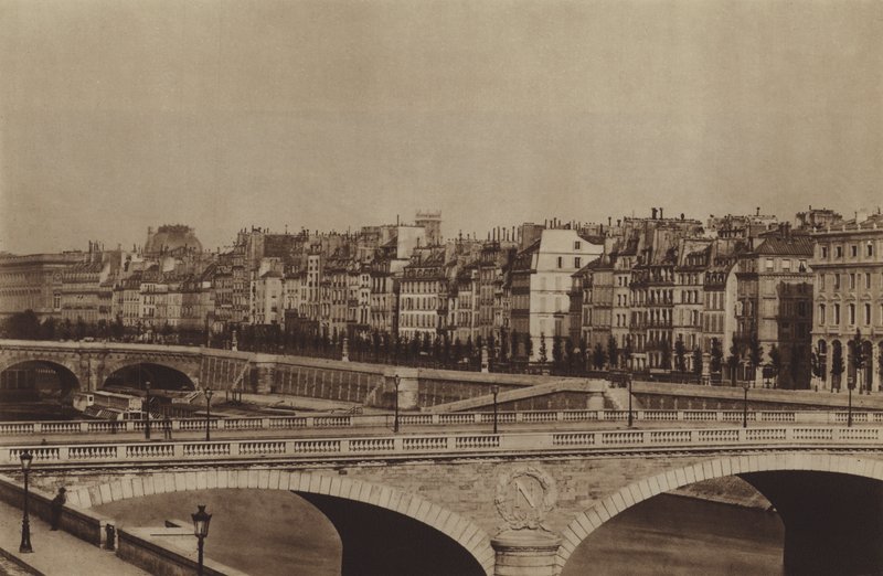 Quai de la Megisserie noin 1860, Chatelet-teatteri on jo rakennettu (m/w kuva) tekijältä (after) French Photographer