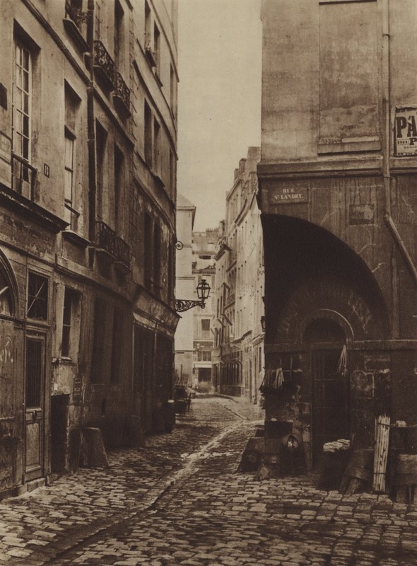 Rue des Marmousets vuonna 1864, otettu rue Saint-Landryltä, oli uuden Hotel-Dieun paikalla (m/v kuva) tekijältä (after) French Photographer