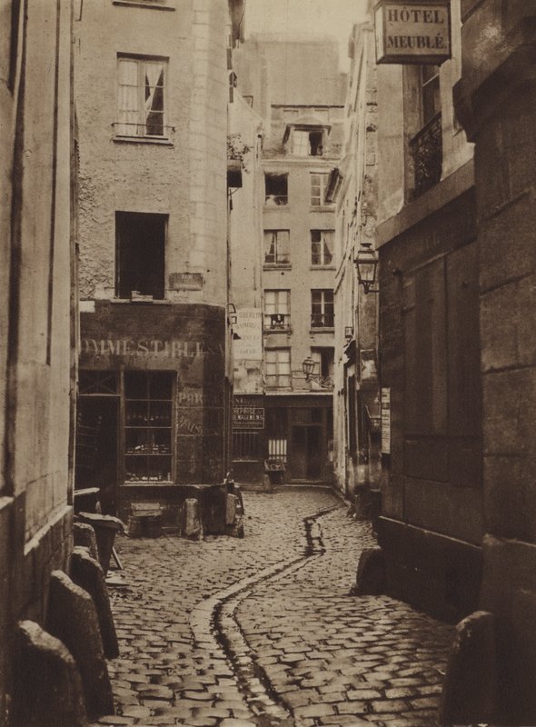 Rue des Trois-Cannettes vuonna 1865, oli uuden Hotel-Dieun paikka (m/v kuva) tekijältä (after) French Photographer