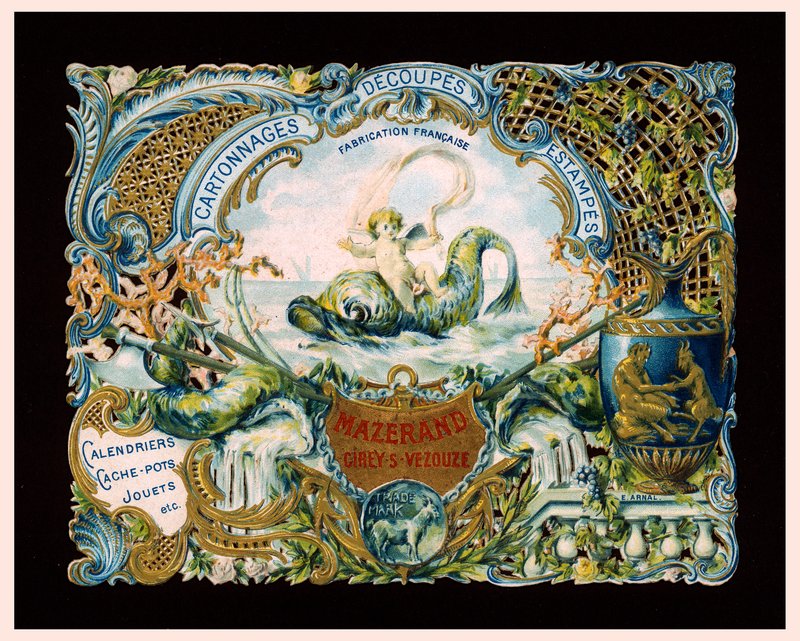 Mazerand-painon mainoskortti, Cirey-sur-Vezouze, Ranska (kromolito). tekijältä (after) French School
