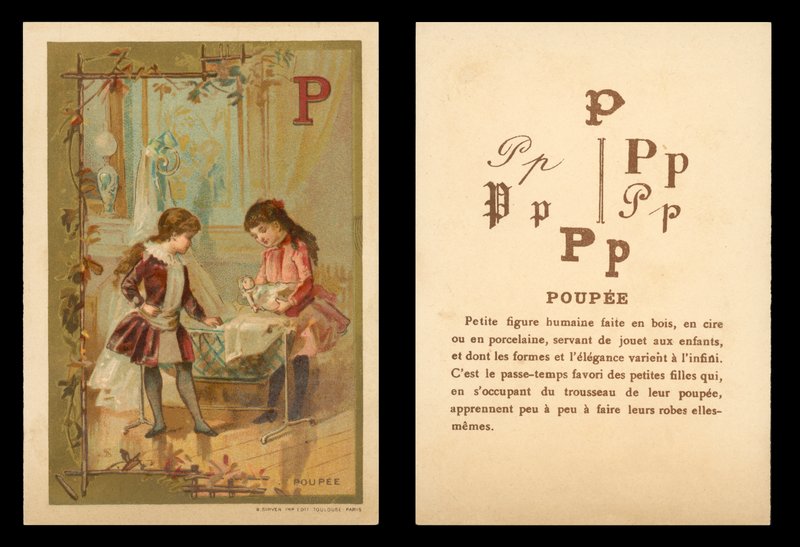 Lapset leikkivät nukeilla (chromolitho) tekijältä (after) French School