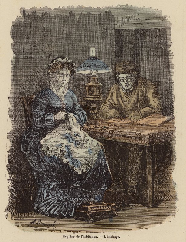 Kodin terveellinen valaistustaso (värillinen kaiverrus). tekijältä (after) French School