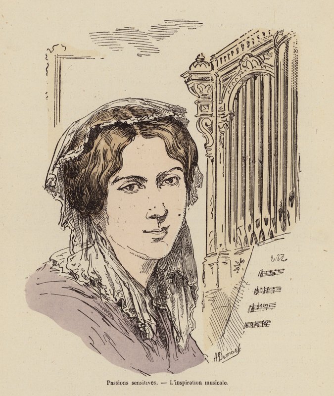 Musiikillinen inspiraatio (värillinen kaiverrus) tekijältä (after) French School