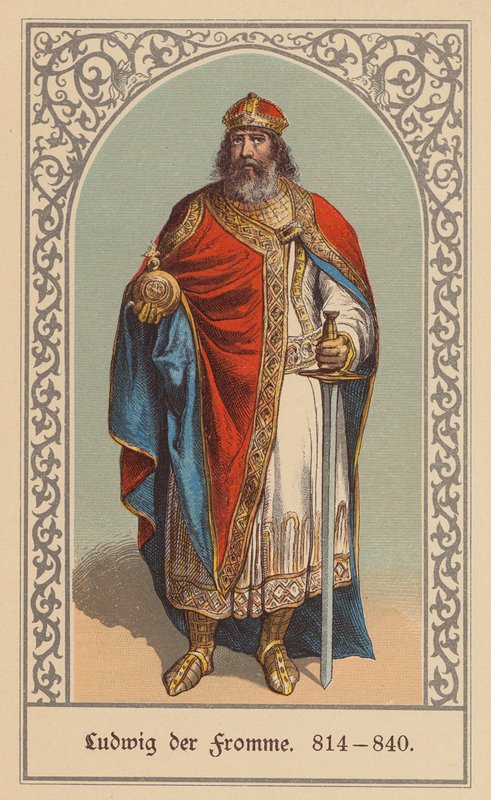 Ludvig Hurskas, frankkien kuningas ja Pyhän Rooman keisari (värilitografia) tekijältä (after) German School