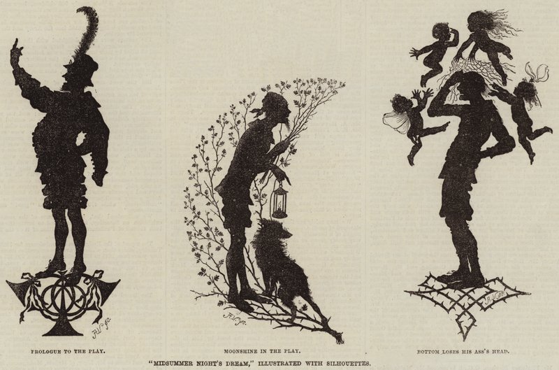 "Kesäyön unelma", kuvitettu silhouetteilla (kaiverrus) tekijältä (after) German School