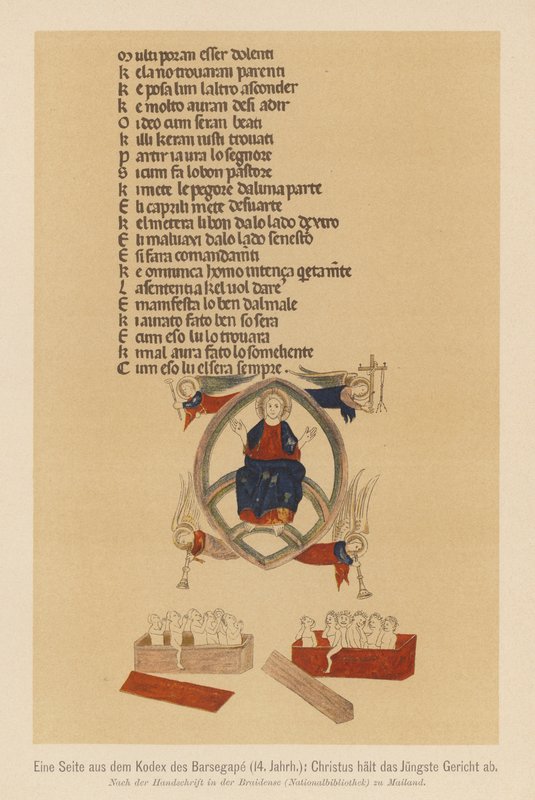 Jeesuksen Kristuksen viimeinen tuomio (värilitografia) tekijältä (after) Italian School
