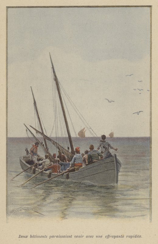 Kaksi laivaa lähestyi pelottavalla nopeudella (väri litho) tekijältä (after) Paris