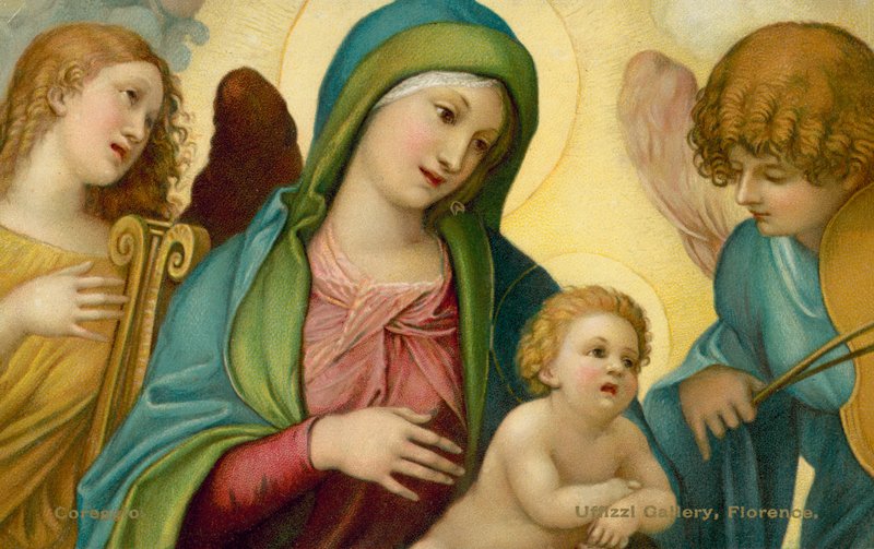 Madonna ja lapsi enkelien kanssa (kromoliittinen) tekijältä (c.1489 1534) (after) Correggio