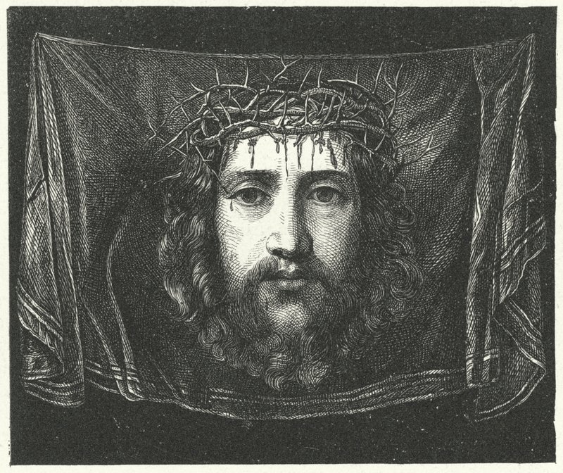 Veronican huntu Kristuksen muotokuvalla (kaiverrus) tekijältä (c.1489 1534) (after) Correggio