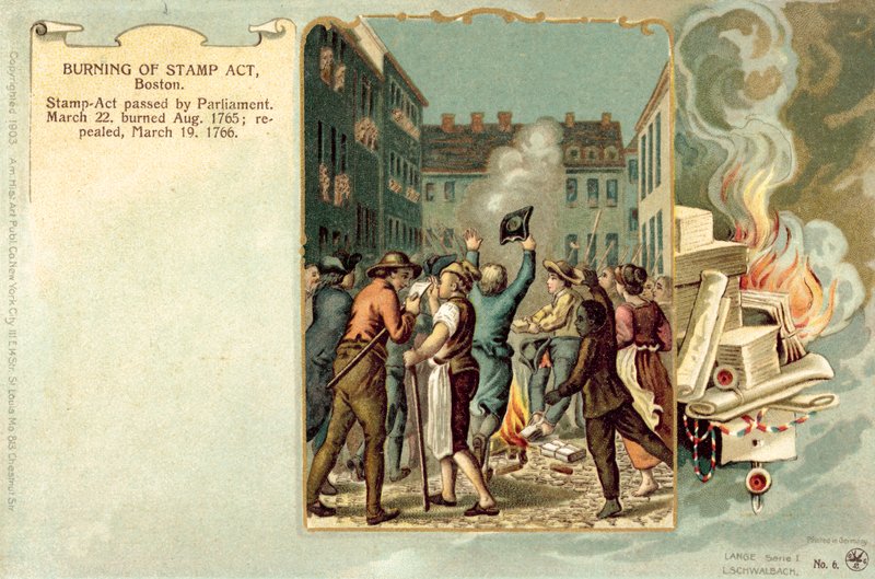 Burning of Stamp Act, Boston, elokuu 1765 tekijältä American School
