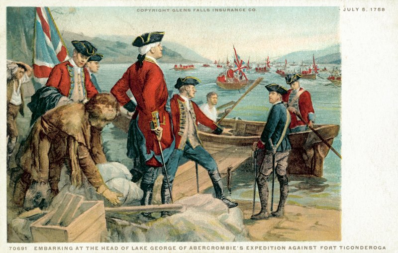 Lähdössä Lake George of Abercrombiesin retkikunnan kärjessä Fort Ticonderogaa vastaan tekijältä American School