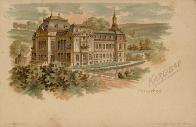 Kaiserbad kylpylä Karlsbadissa (Karlovy Vary), Itävalta-Unkarin valtakunta, 1800-luku tekijältä Austrian School