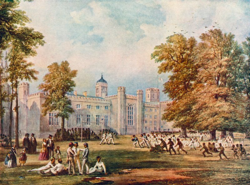 Pelaa rugbya Rugby Schoolissa Warwickshiressä, 1852 tekijältä English School