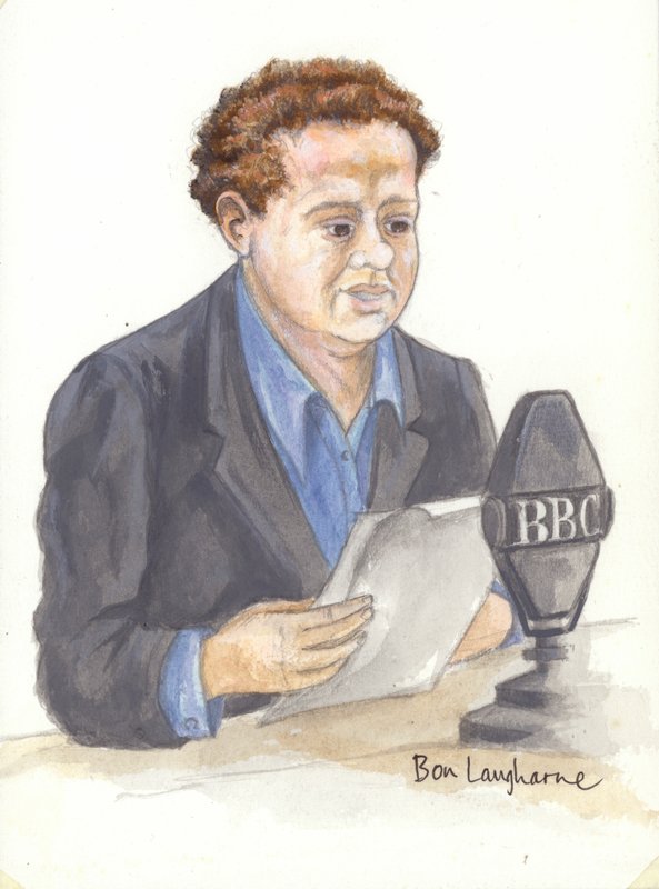 Walesin runoilija Dylan Thomas mikrofonissa (tuntematon) tekijältä English School
