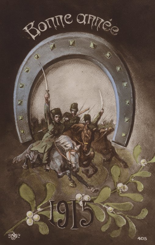Bonne annee, ranskalainen uudenvuodenkortti, 1915 tekijältä French School