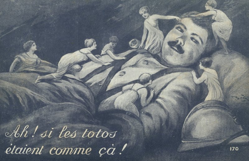 Pienet naiset kiipeämässä sotilaan yli tekijältä French School