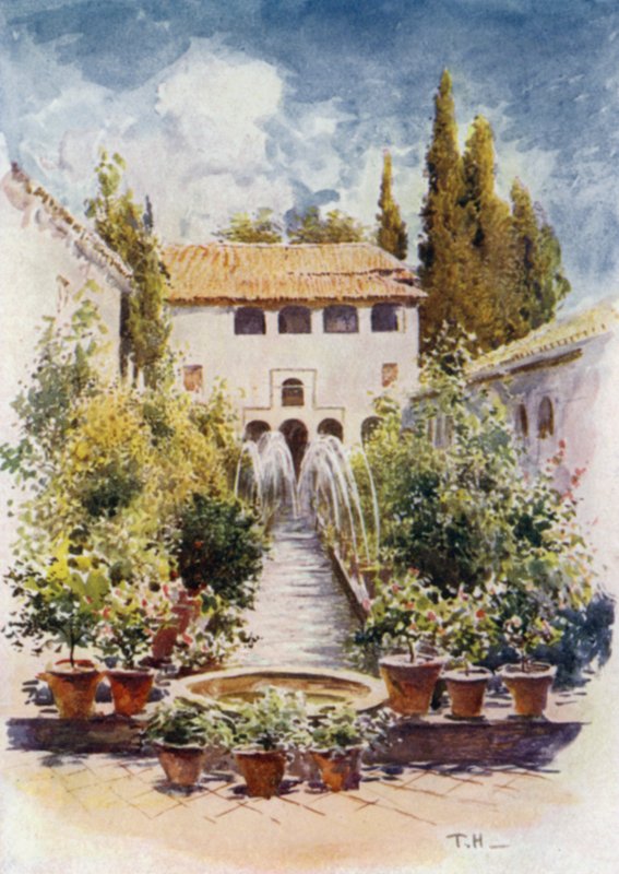 Generalife, Acequia Court (väri litho) tekijältä A. Trevor Haddon