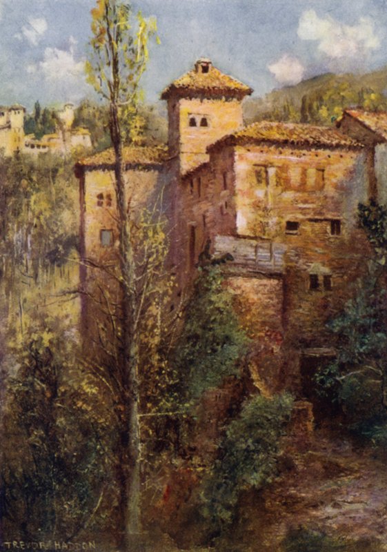 Granada, Torre de las Damas (väri litho) tekijältä A. Trevor Haddon
