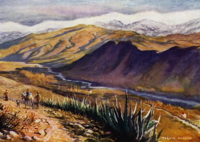 Granada, Näkymä Sierra Nevadalle ja Genil-joelle (väri litho) tekijältä A. Trevor Haddon