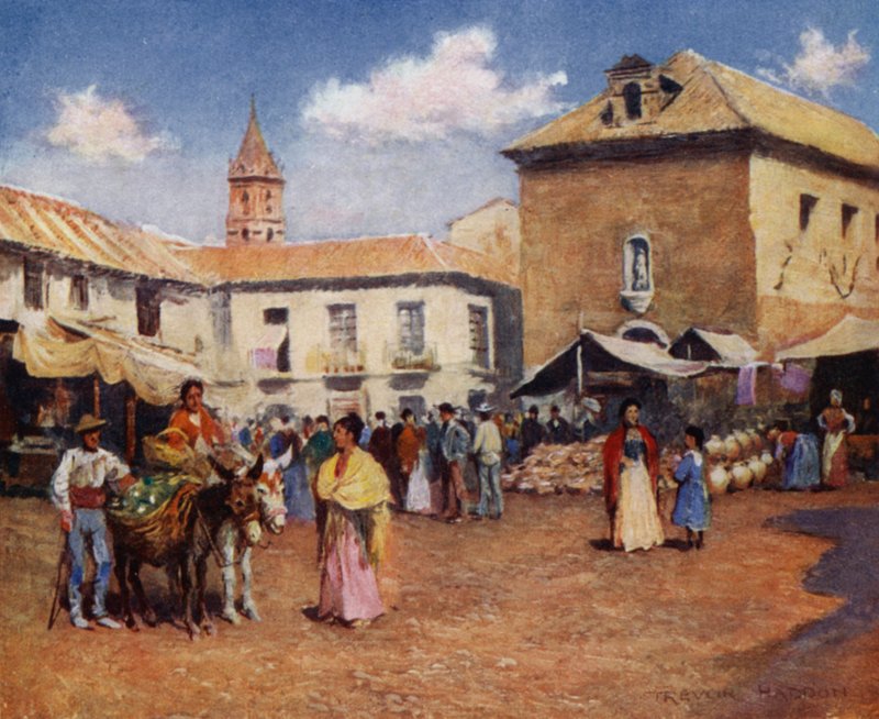 Malaga, A Market (väri litho) tekijältä A. Trevor Haddon