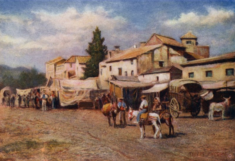 Malaga, Guadalmedina (väri litho) tekijältä A. Trevor Haddon