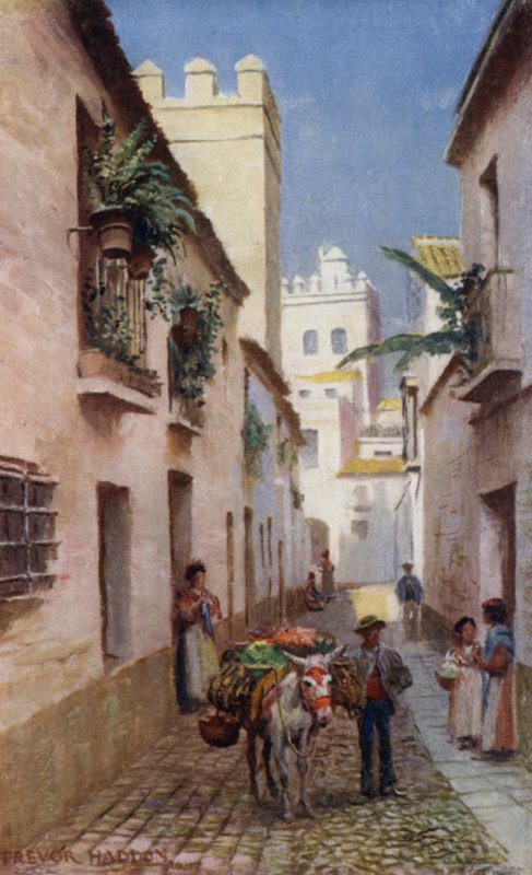 Sevilla, A Street (väri litho) tekijältä A. Trevor Haddon