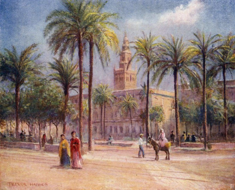 Sevilla, Plaza de San Fernando (väri litho) tekijältä A. Trevor Haddon